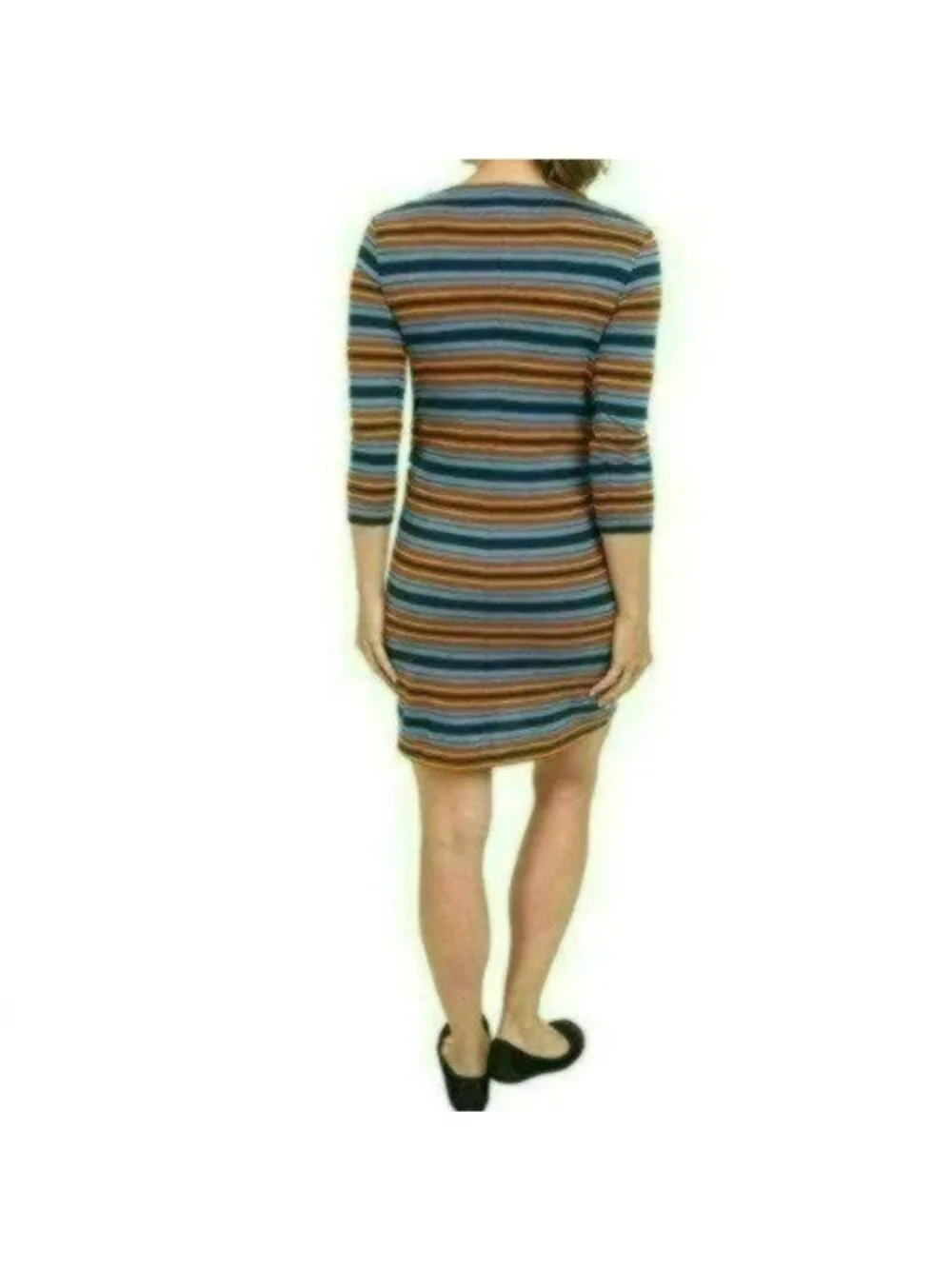 Patagonia Kamala Women's Medium Blue Orange Stripe Cowl Neck 3/4 Sleeve Dress